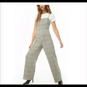 Glen Plaid Pattern Wide Leg Jumpsuit NWT
